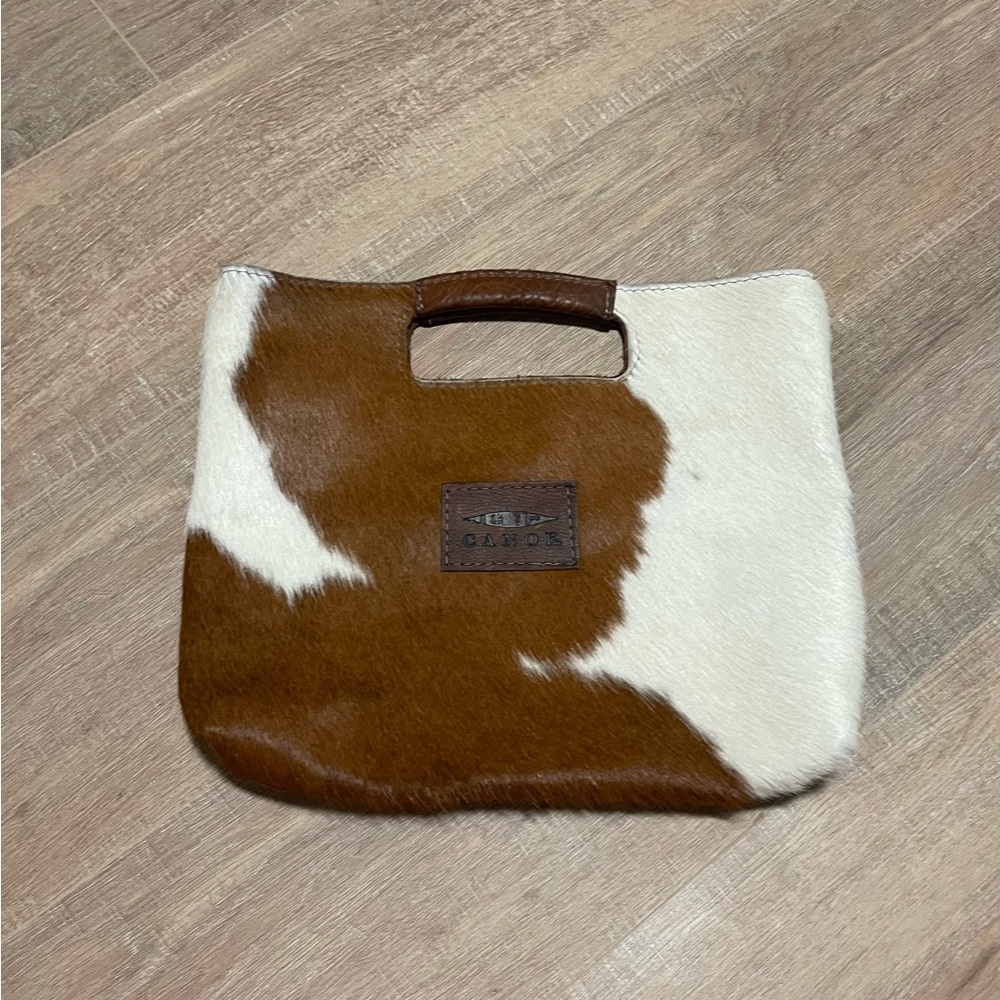 Canoe Brown and Off White Cowhide Tote Bag